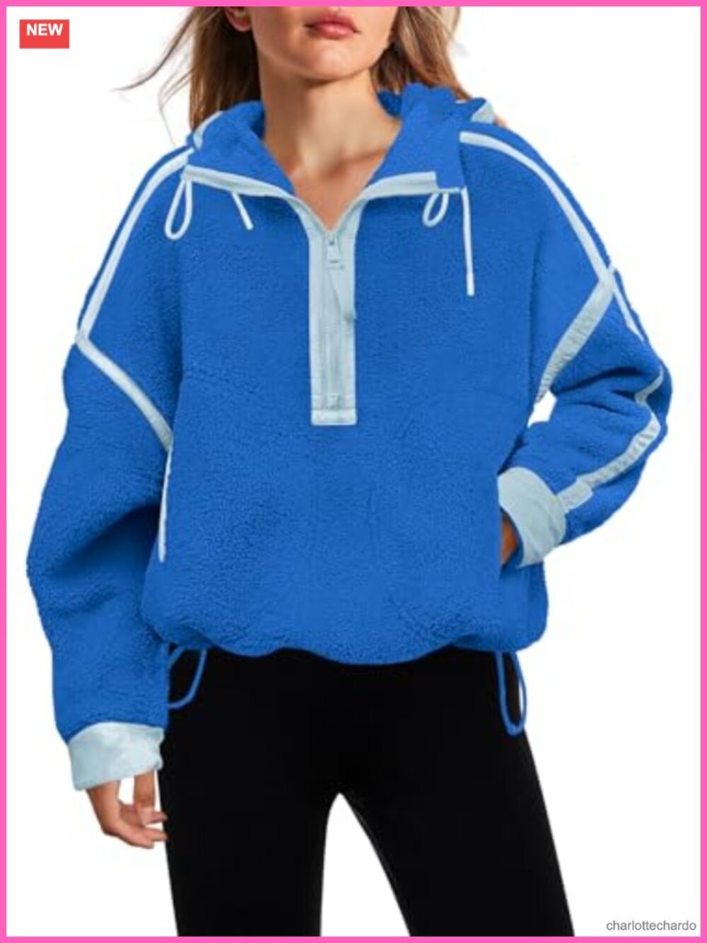 Women's Half Zip Fleece Pullover Oversized Hoodies Fuzzy Hooded Sweatshirt Cozy